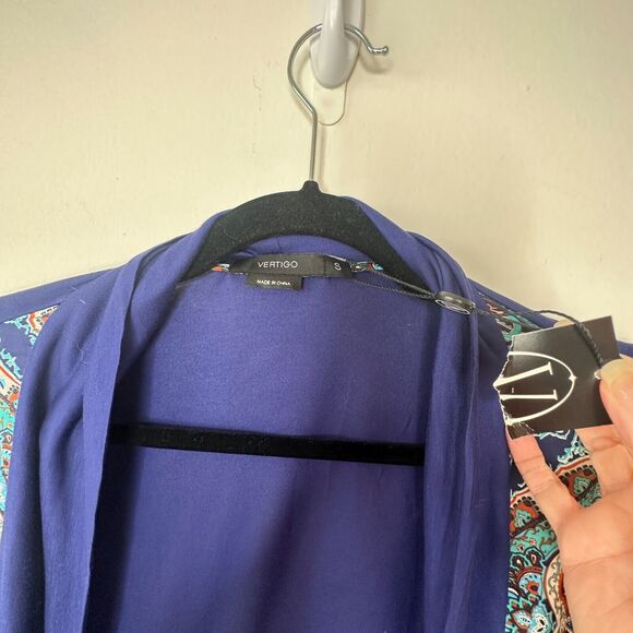 Vertigo Satin High Low Paisley Royal Blue Orange Long Sleeve Drape Cardigan S - Picture 8 of 15